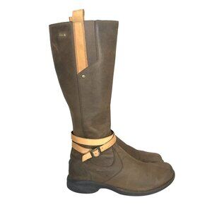 MERRELL Womens Brown Leather Knee High Riding Boots 9/40 Waterproof Side Zip